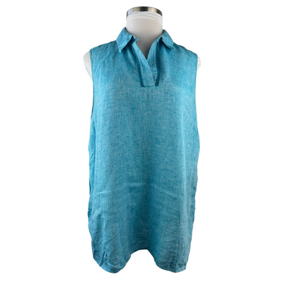 Chico's 100% Linen No Iron FreshChic Turquoise Tunic Top Sleeveless Plus Size 22 - Picture 10 of 10